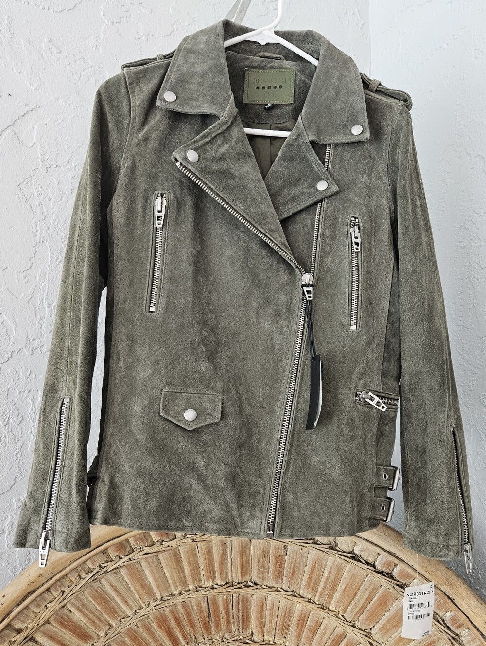 New BLANKNYC Leather Suede Moto Jacket Green Womens S Classic Mobwife Grunge